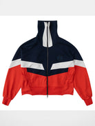 BLINDNOPLAN Color Block Ruched High Neck Sweatshirt in Blue