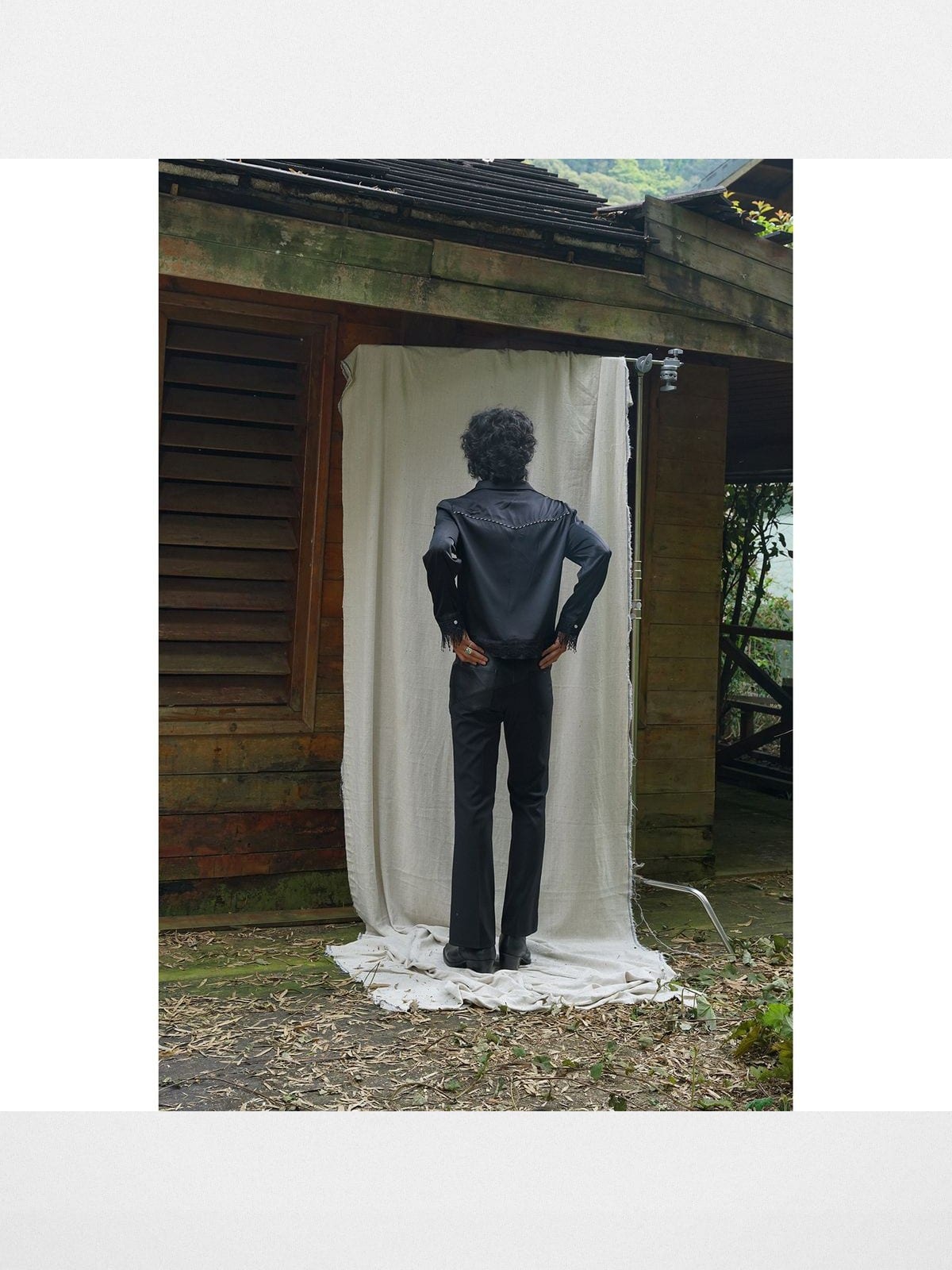 Retro21 Western Fringe Shirt Jacket in Black - On Model