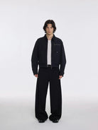 AFterTaste Washed Pearl Canvas Cropped Jacket in Navy - On Model