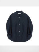 NANS Curved Seam Cotton Blend Shirt in Navy Blue