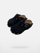 MASONPRINCE Matte Suede Platform Clogs in Black #color_black