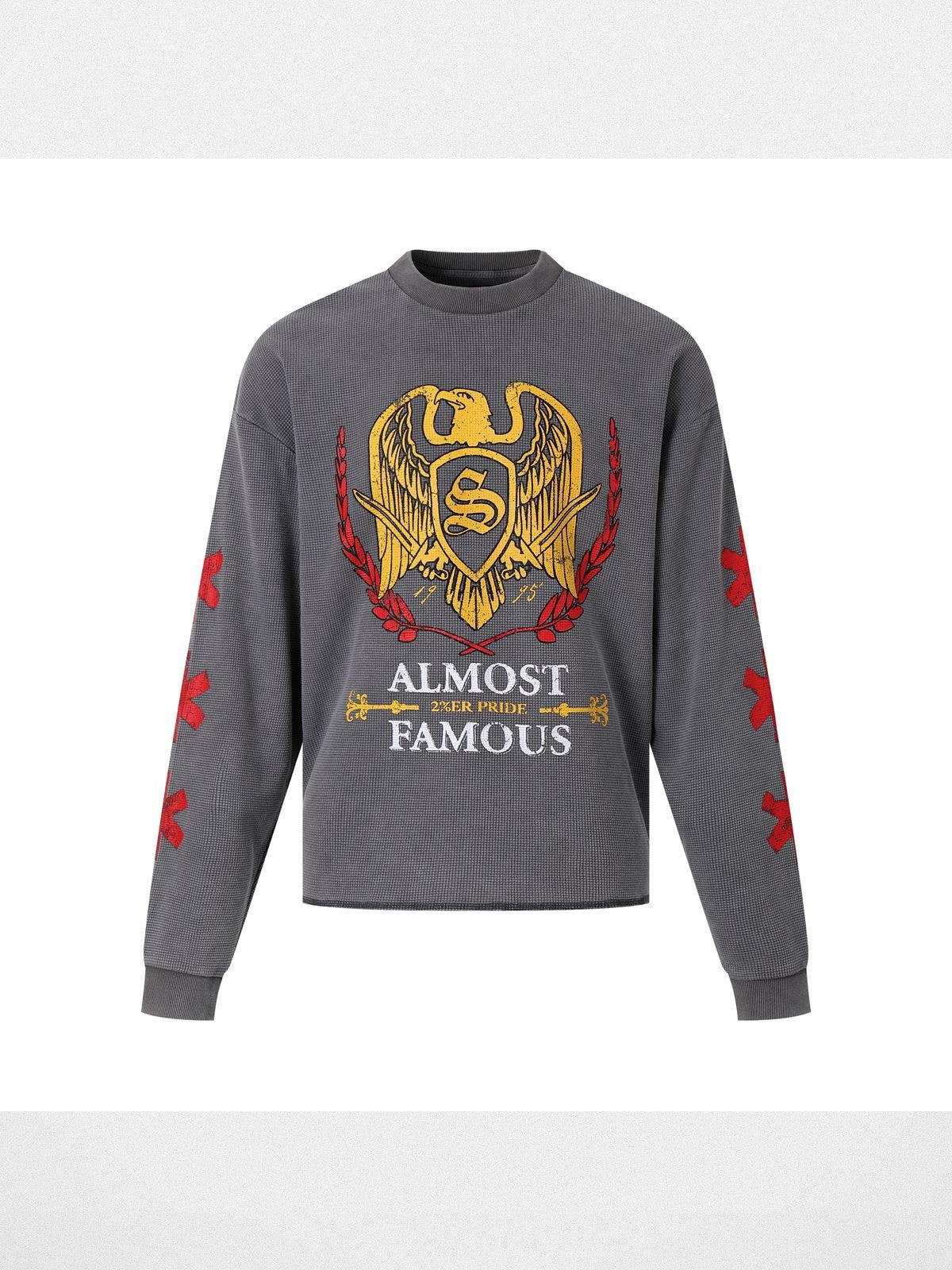 SWFI Distressed Graphic Waffle Long Sleeve in Gray
