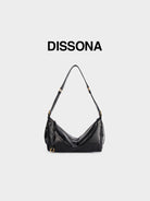 DISSONA Distressed Leather Crescent Hobo Bag in Black