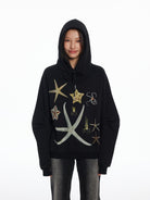 THELIGHT OFFICIAL Rhinestone Starfish Fleece Hoodie in Black - On Model