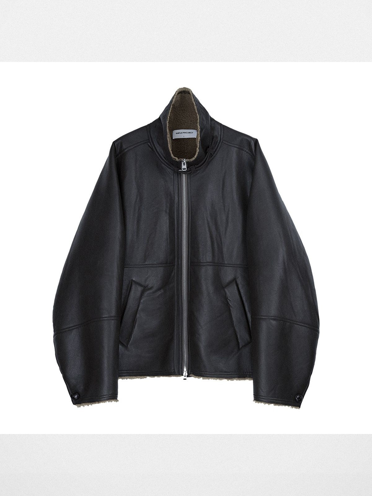Simple Project Faux Leather Shearling Jacket in Black