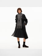 PUKI Diamond Fringe Scarf Wool Coat in Gray - On Model
