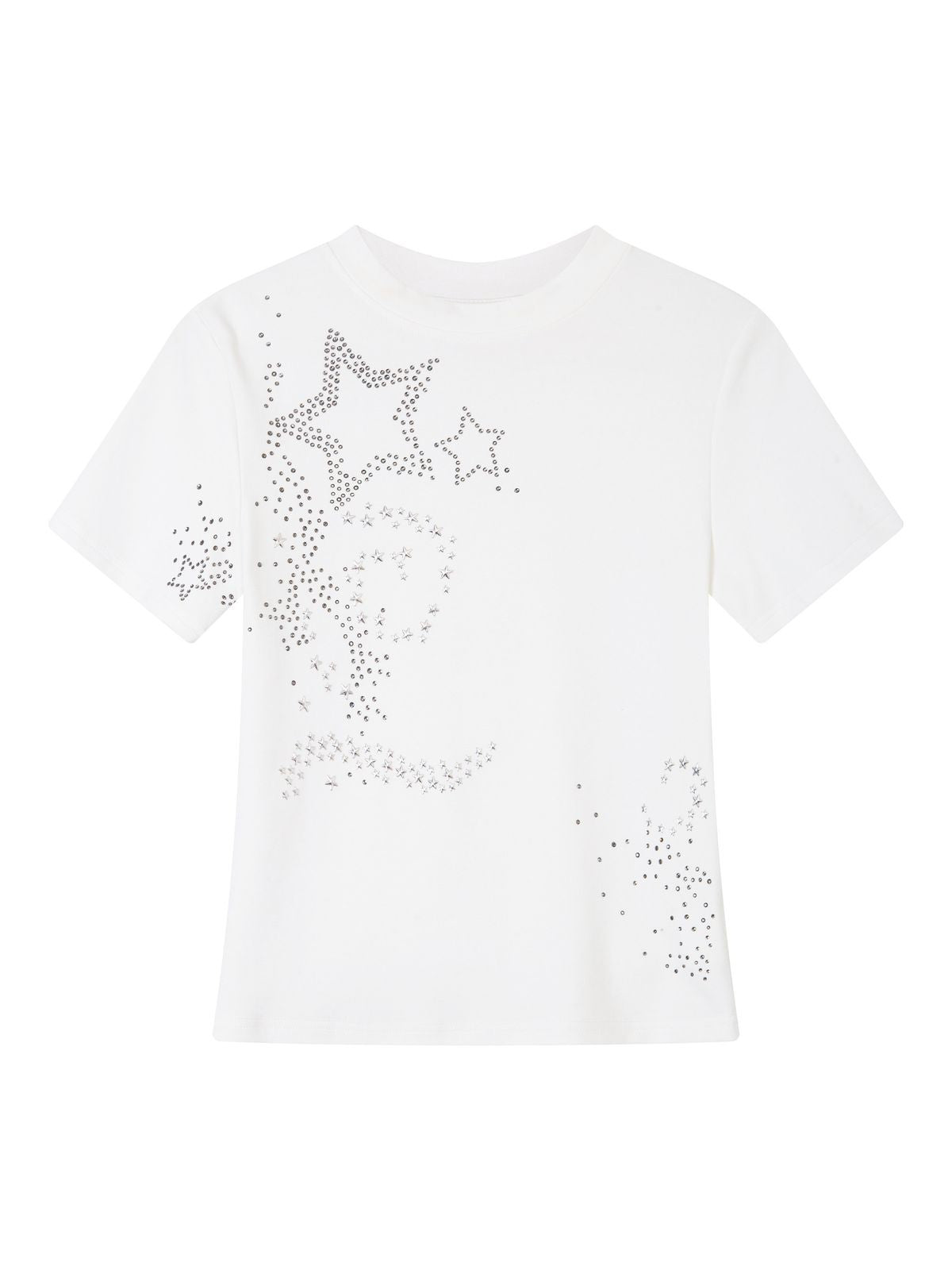 THELIGHT OFFICIAL Rhinestone Star Cotton T Shirt in White
