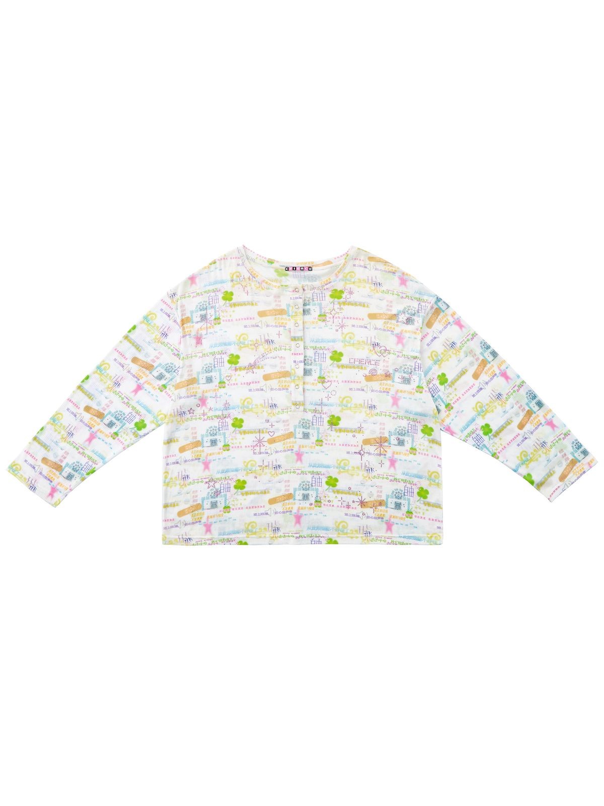 CFIERCE Rhinestone Blessing Print Henley in Off-White