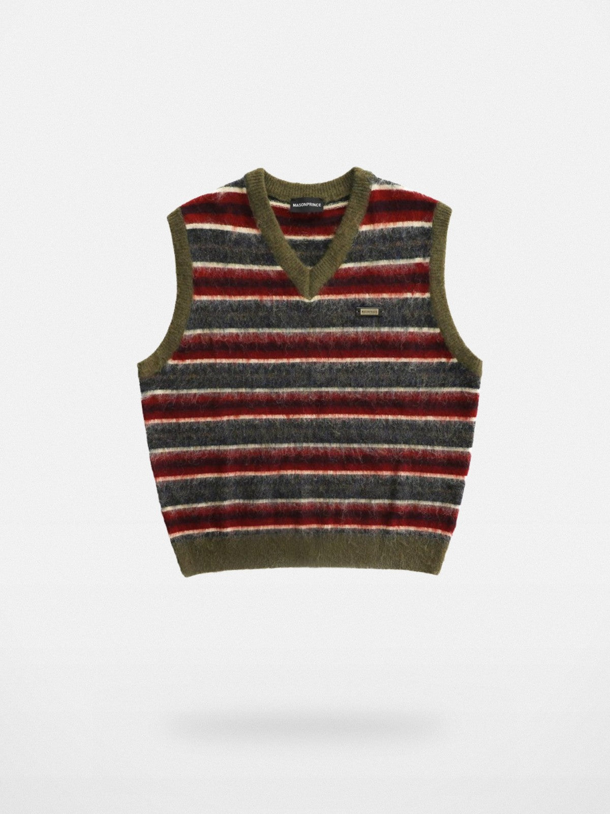 MASONPRINCE Striped V Neck Sweater Vest in Burgundy