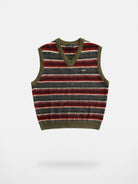 MASONPRINCE Striped V Neck Sweater Vest in Burgundy
