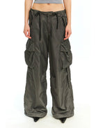 NeverSeez Spliced Wide Leg Cargo Pants in Green - On Female Model