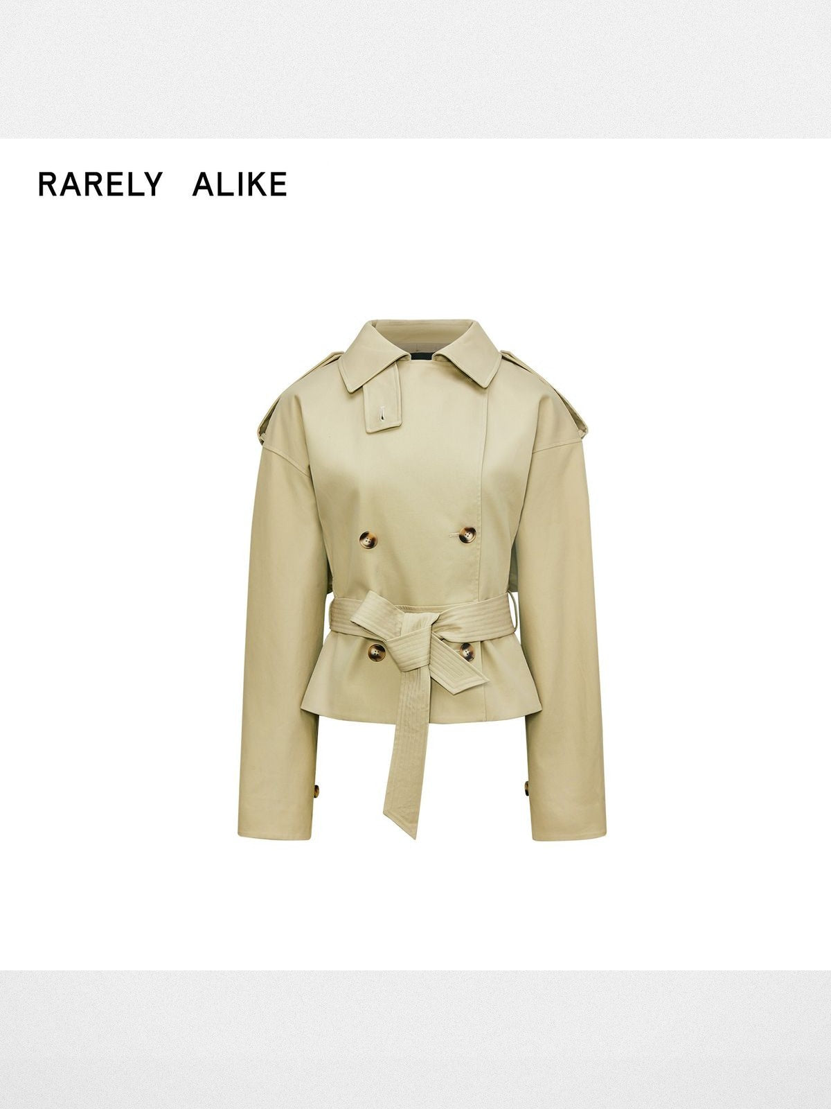 RARELY ALIKE Double Breasted Short Trench Jacket in Beige