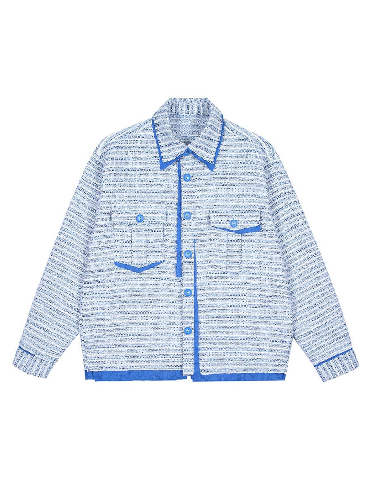 LOSTCTRL Deconstructed Tweed Jacket in Blue