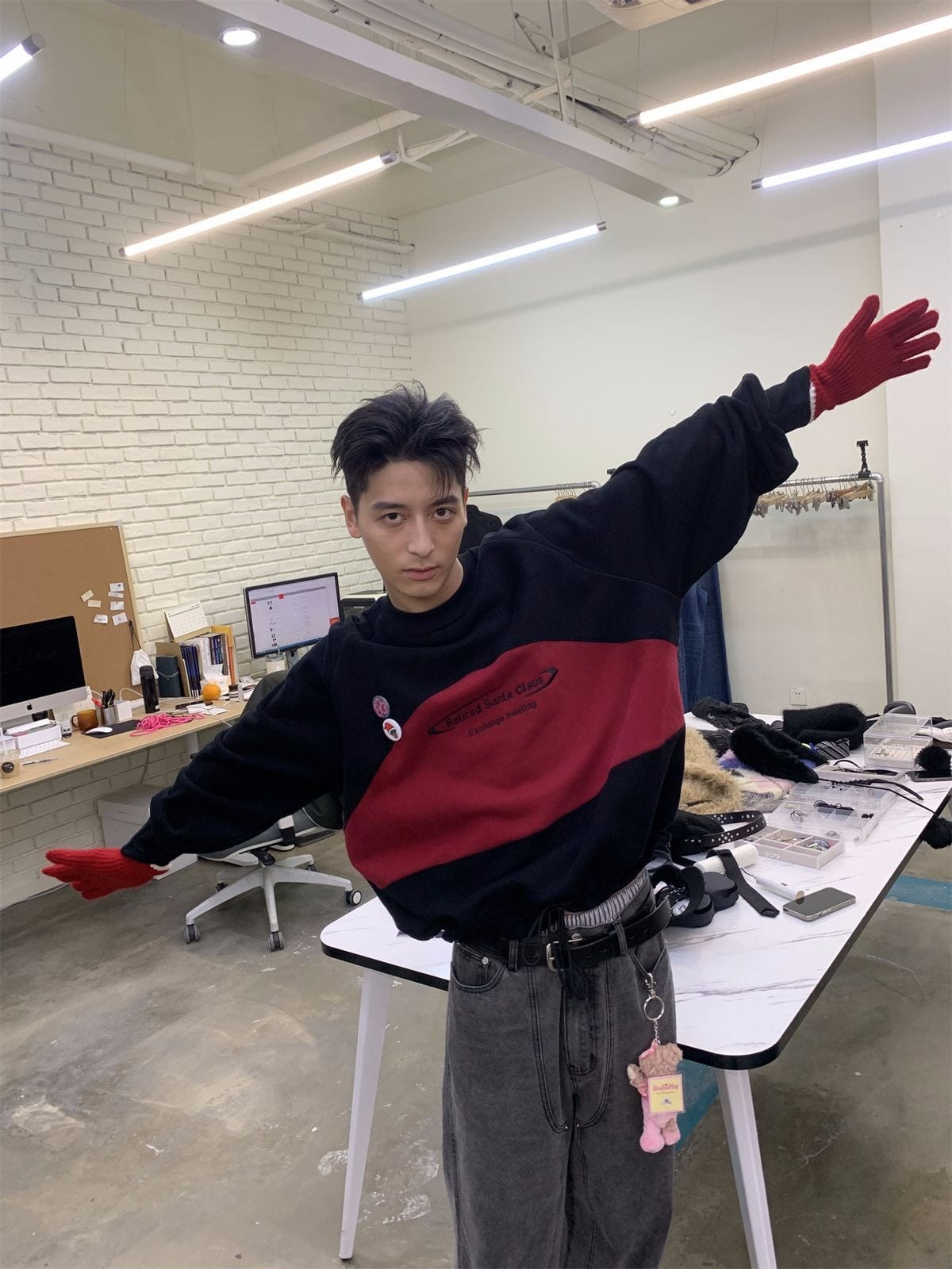 Neverseez Retired Santa Color Block Sweatshirt in Black - On Male Model