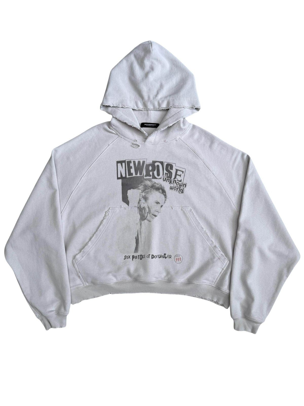 UNKNOWNWORLD Distressed Punk Print Hoodie in Gray