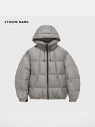 NANS Micro Check Hooded Down Puffer in Gray
