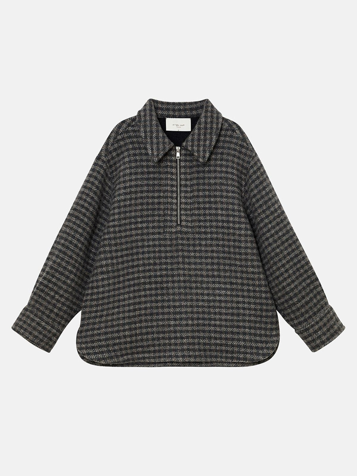 alright then Houndstooth Wool Blend Half Zip Jacket in Gray