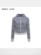 RARELY ALIKE Striped Cotton Cropped Hoodie in Navy