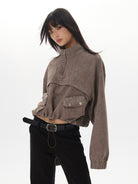 THELIGHT OFFICIAL Coated Half Zip Cropped Sweatshirt in Camel - On Model