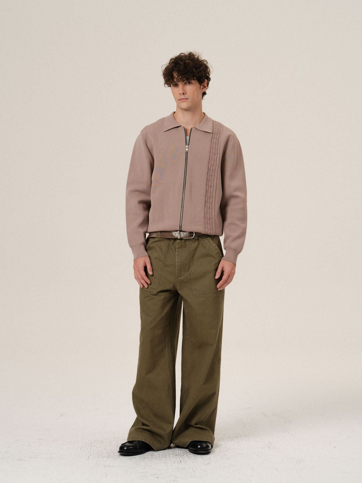 Retro 21 Jacquard Knit Double Zip Jacket in Brown - On Model