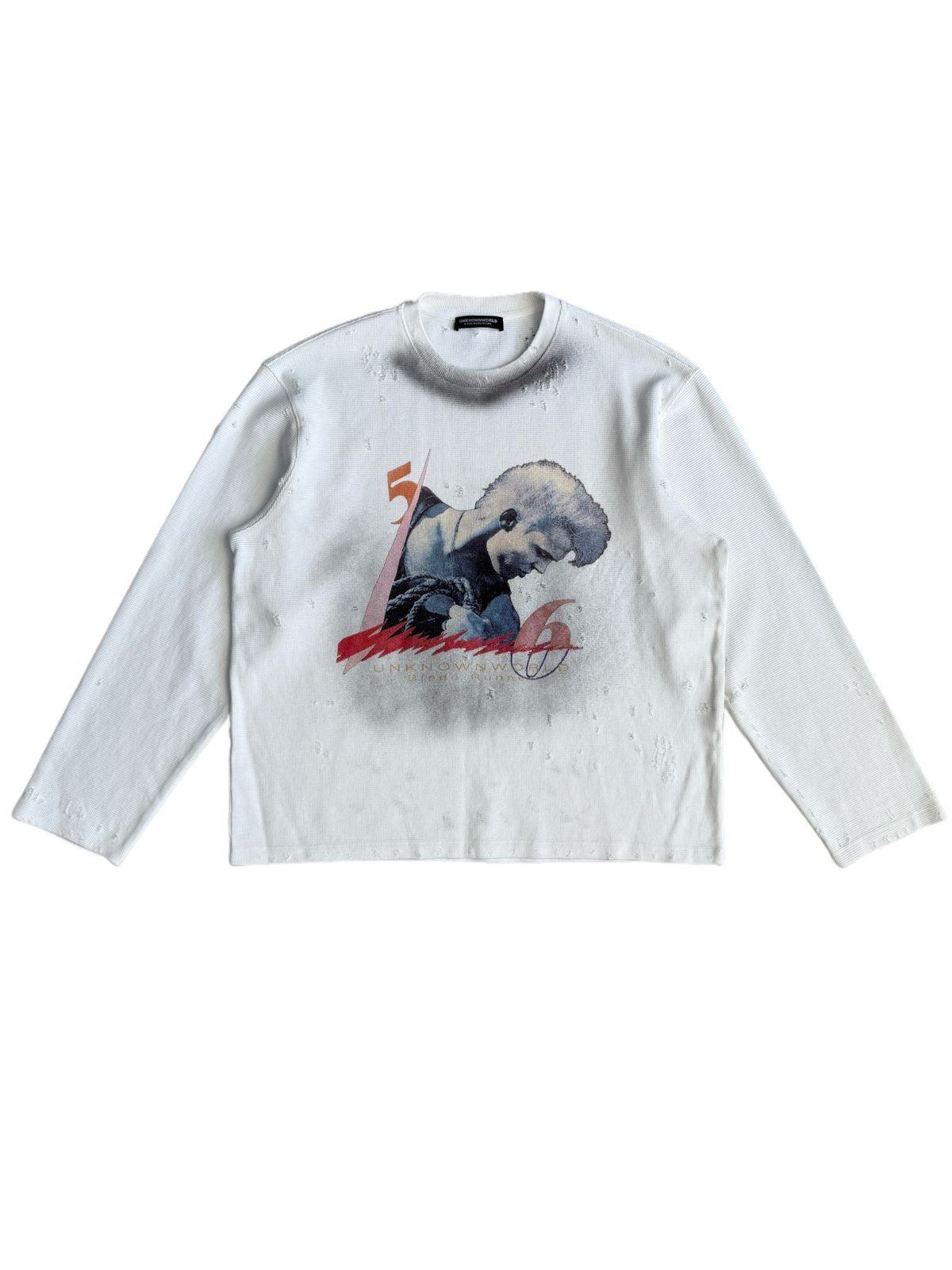 UNKNOWNWORLD Distressed Waffle Knit Pullover in White