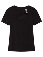 THELIGHT OFFICIAL Oval Cutout Silver Button Tee in Black