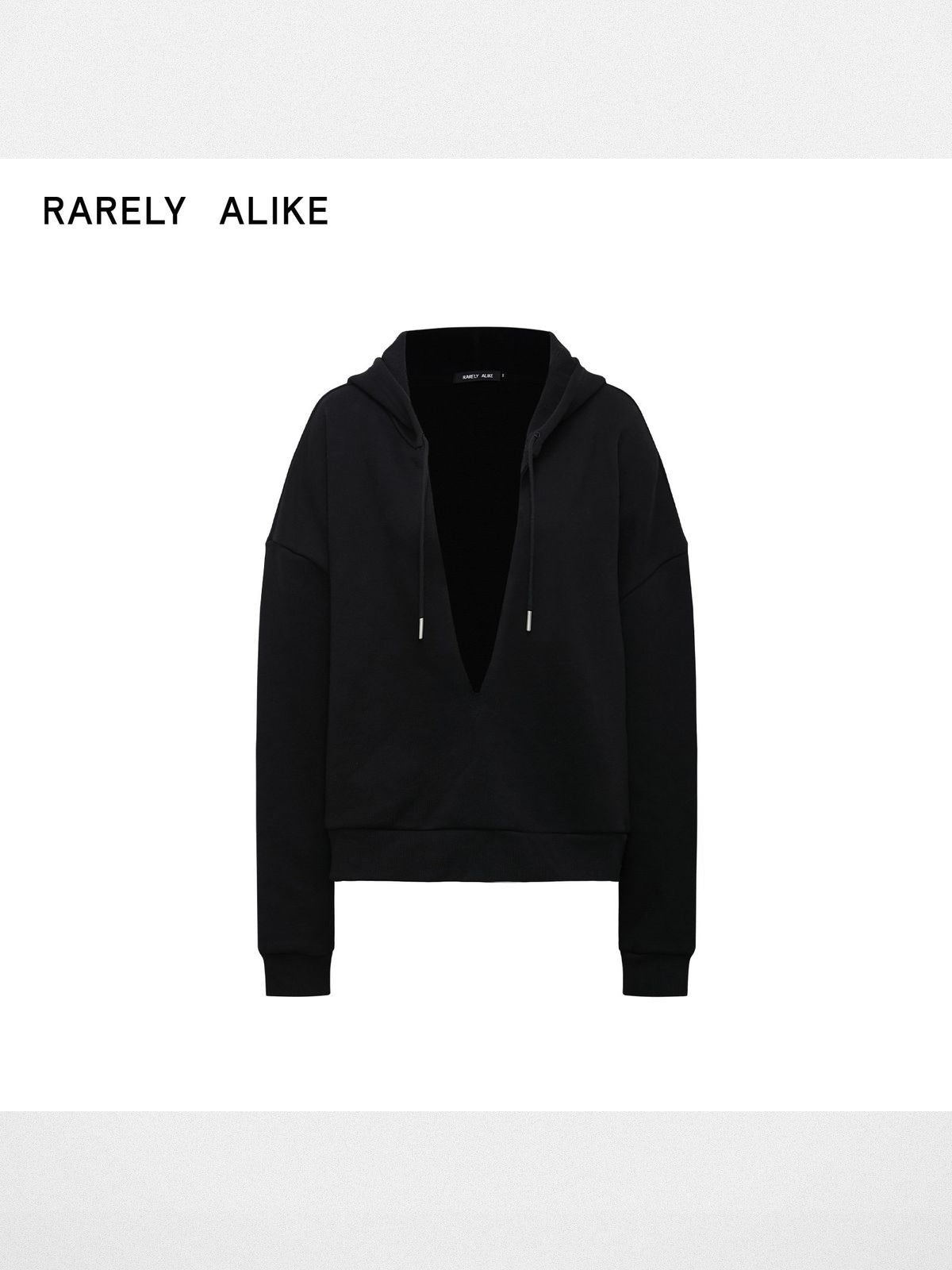 RARELY ALIKE Deep V Neck Cropped Hoodie in Black
