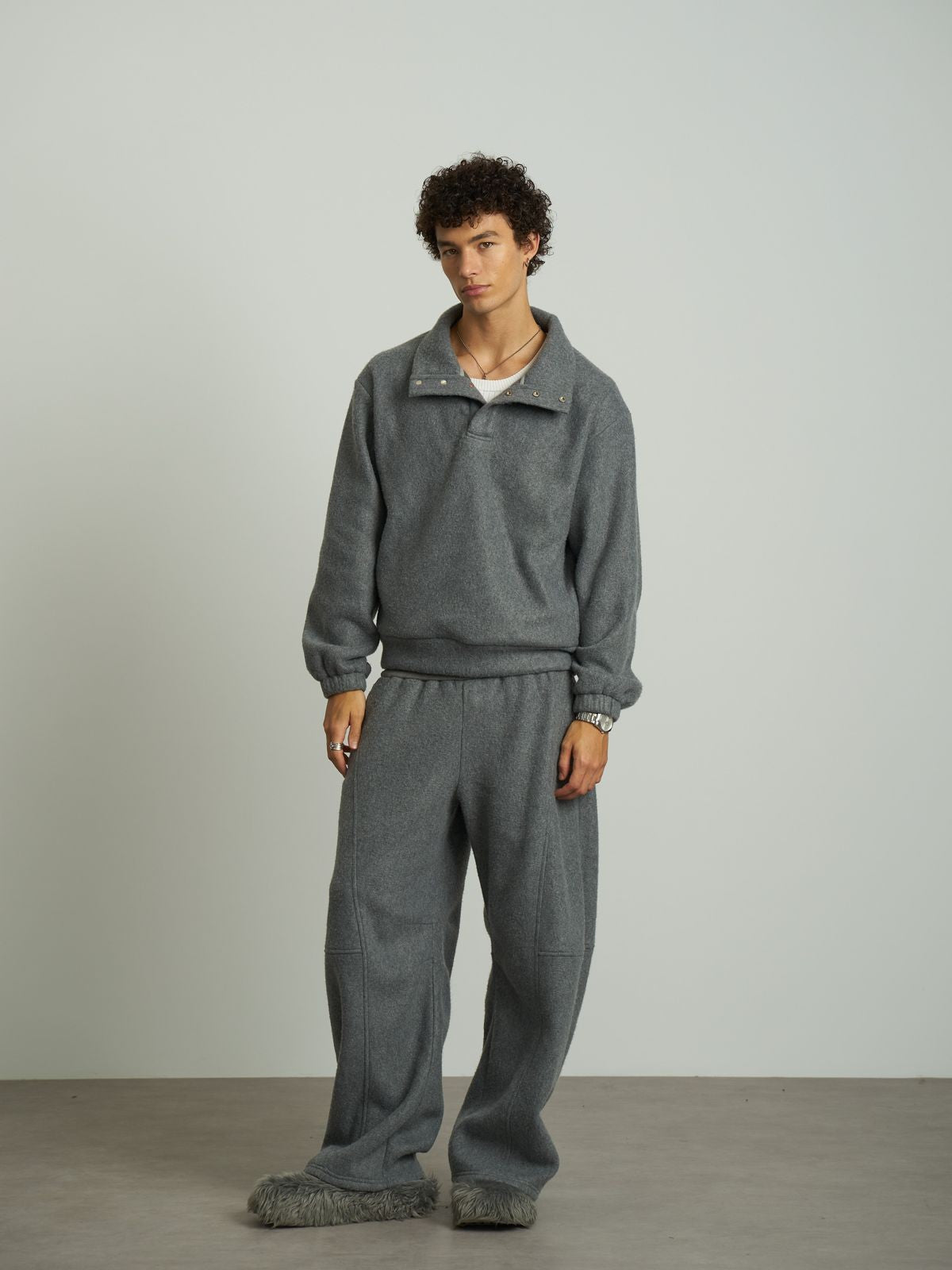 Retro 21 High Neck Fleece Sweatshirt in Gray - On Model