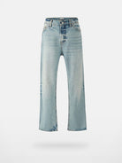 VLABMADE Ice Blue Distressed Micro Flare Jeans in Blue