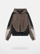 BLINDNOPLAN Retro Color Block Hooded Jacket in Brown