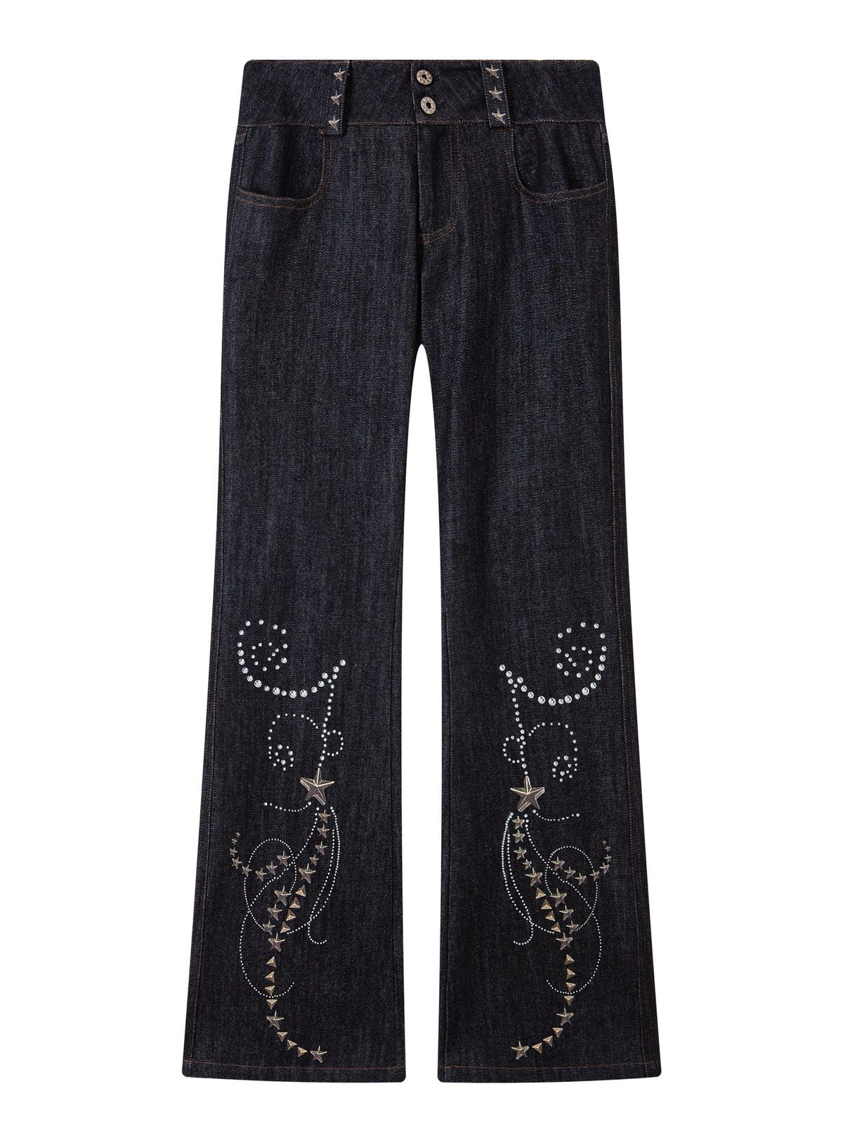THELIGHT OFFICIAL Star Pattern Raw Denim Micro Flare Jeans in Navy