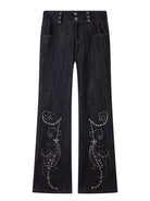 THELIGHT OFFICIAL Star Pattern Raw Denim Micro Flare Jeans in Navy