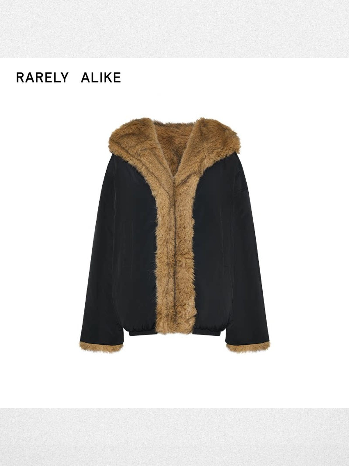 RARELY ALIKE Reversible Faux Fur Hooded Jacket in Black
