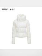 RARELY ALIKE Asymmetric Quilted Puffer Jacket in White