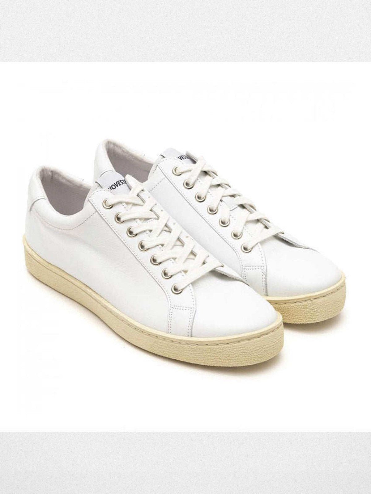 Soda Trendy Goods Italian Leather Tennis Sneakers in White/Ecru