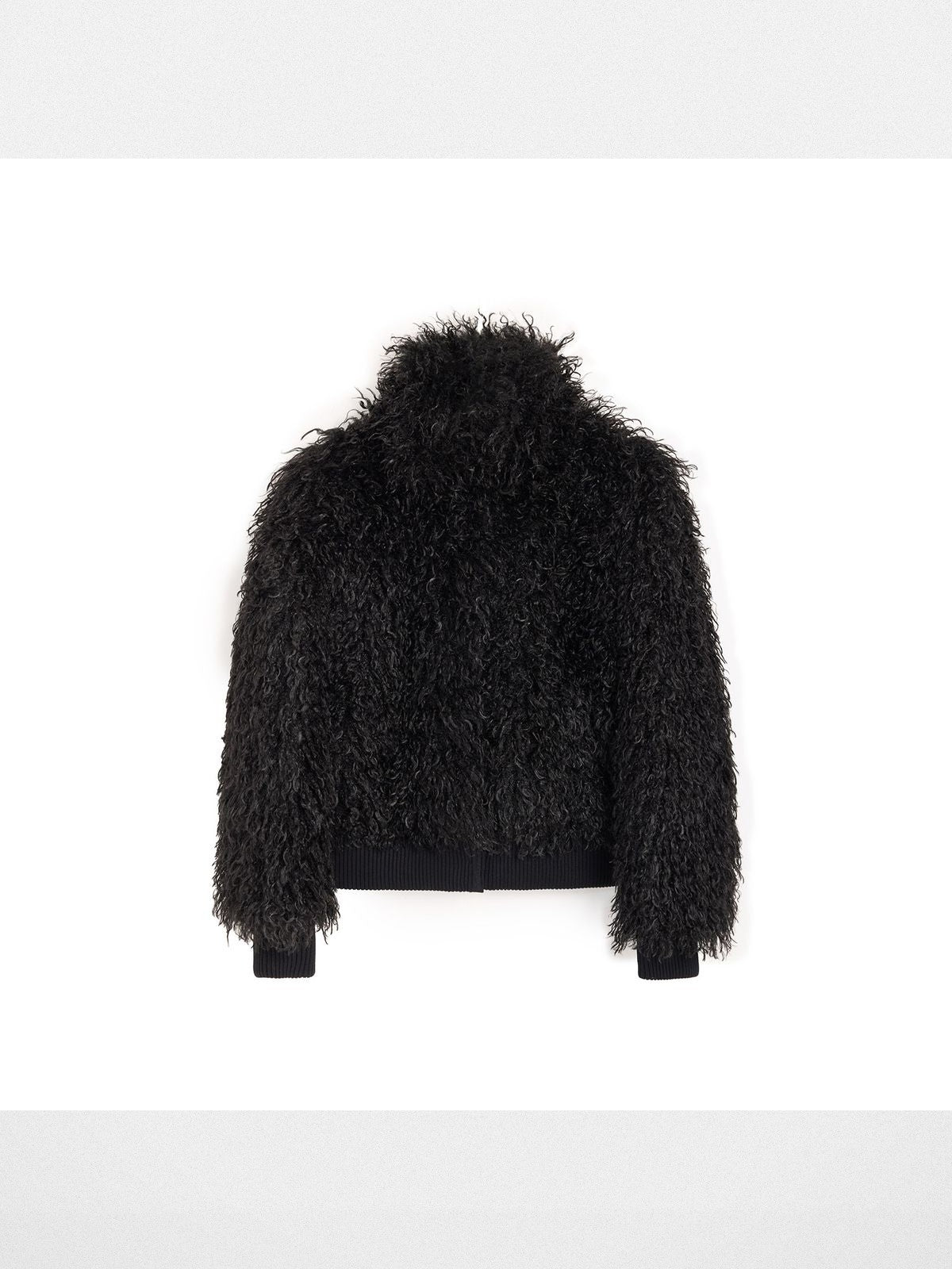 Alright then Faux Mongolian Lamb Fur Jacket in Black