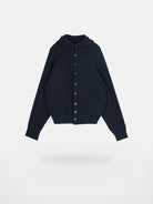 Simple Project Hooded Wool Blend Cardigan in Navy Blue
