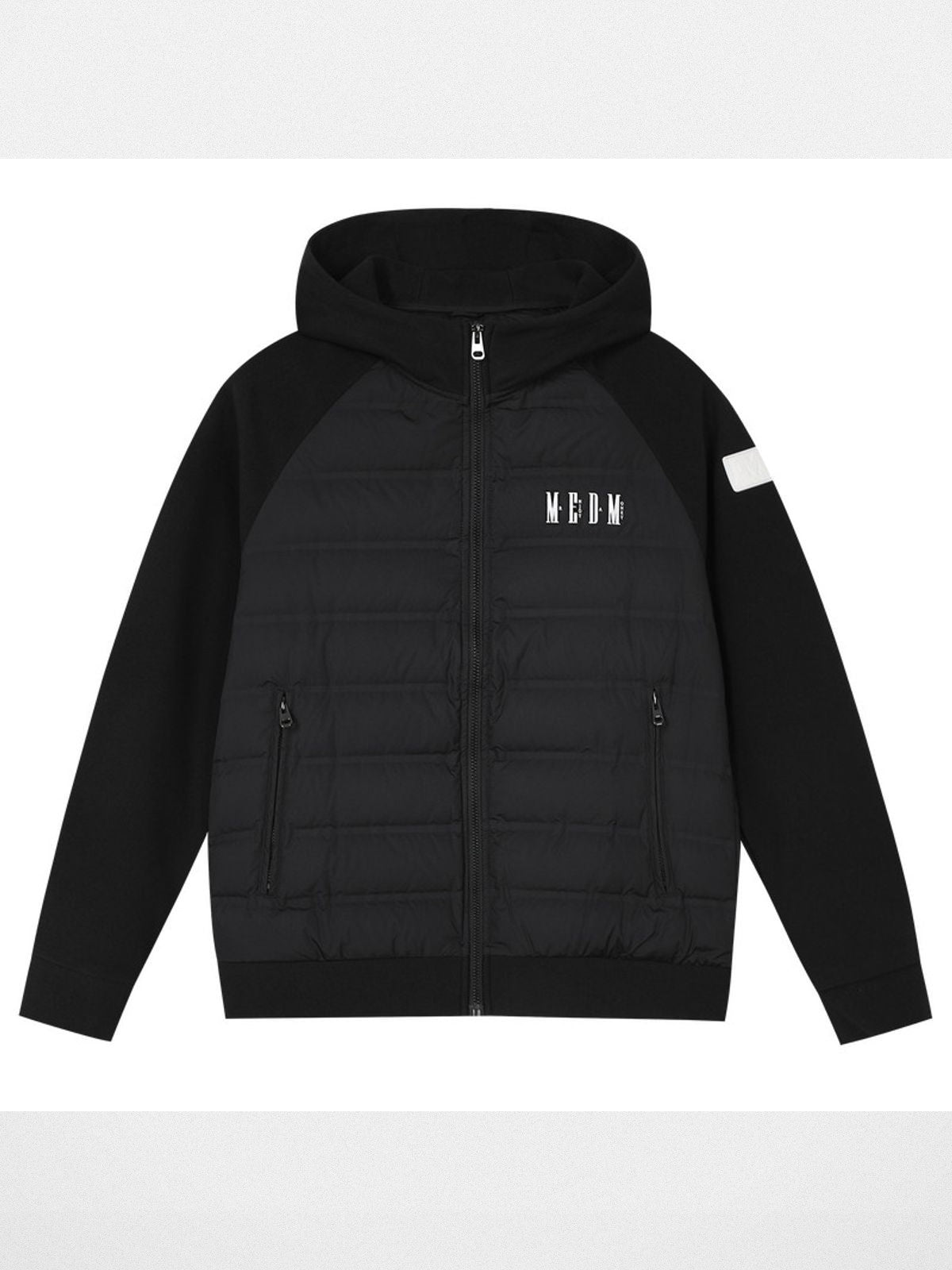 MEDM Hooded Goose Down Raglan Puffer in Black