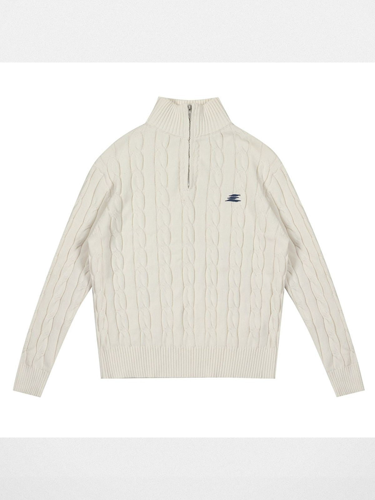 LOSTCTRL Half Zip Cable Knit Cotton Sweater in White