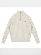LOSTCTRL Half Zip Cable Knit Cotton Sweater in White