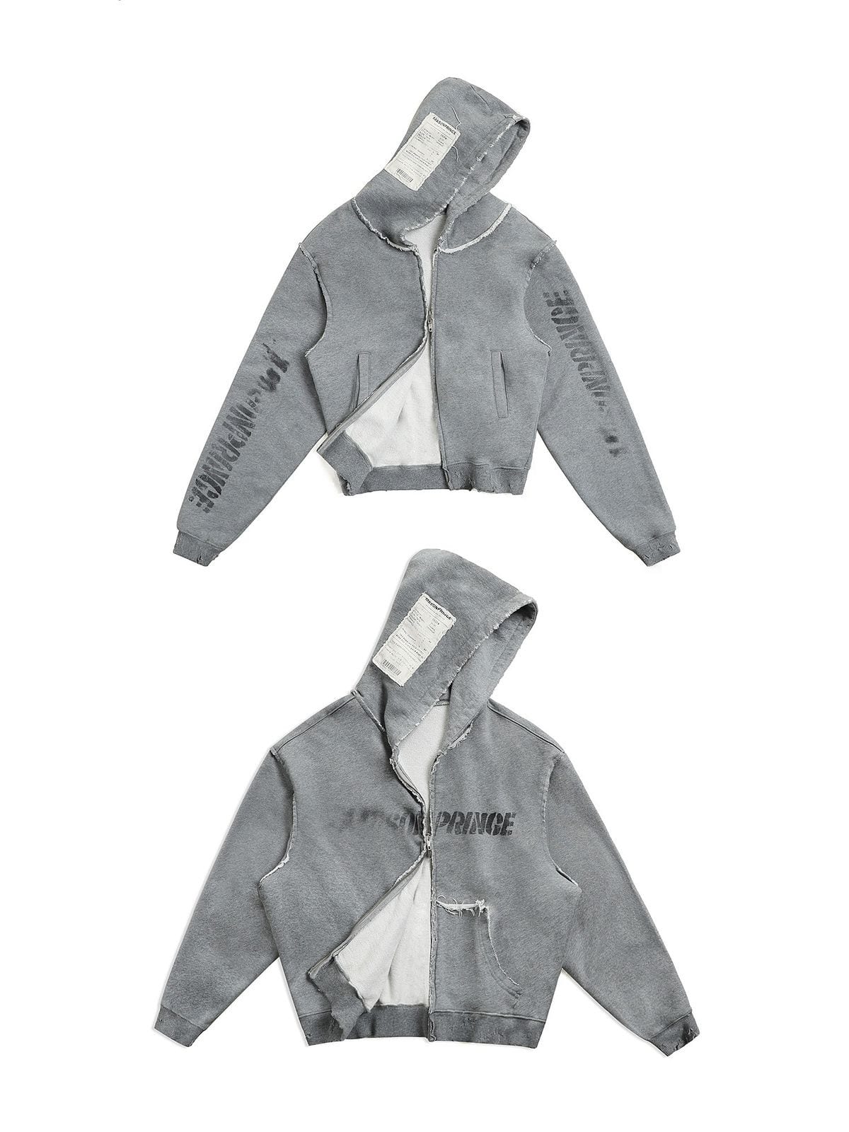 MasonPrince Distressed Graffiti Zip Hoodie in Gray