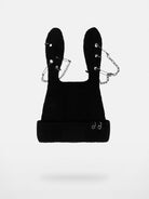 CFIERCE Safety Pin Ribbed Bunny Beanie in Black
