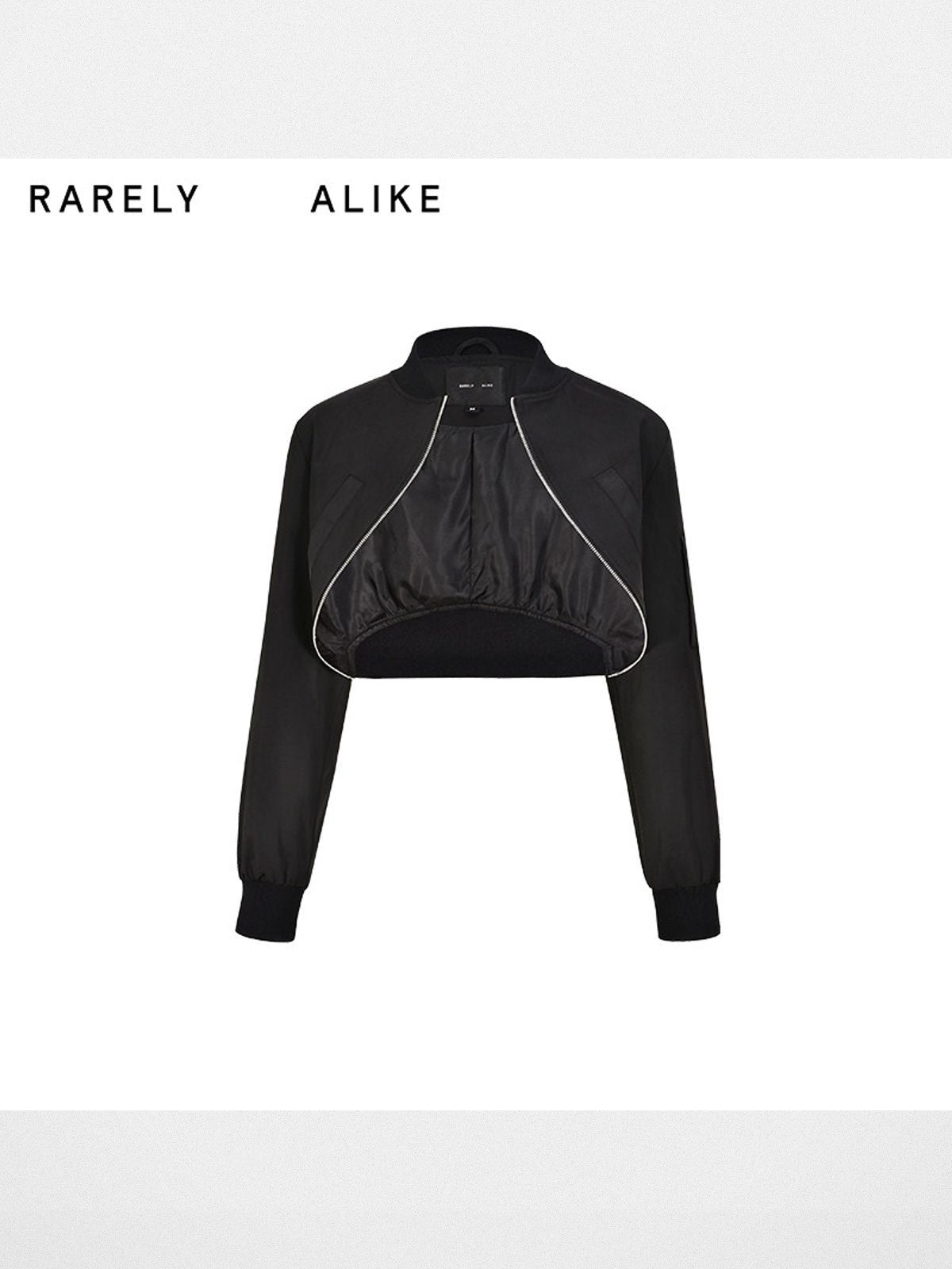 RARELY ALIKE Curved Hem Cropped Bomber in Black