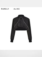 RARELY ALIKE Curved Hem Cropped Bomber in Black