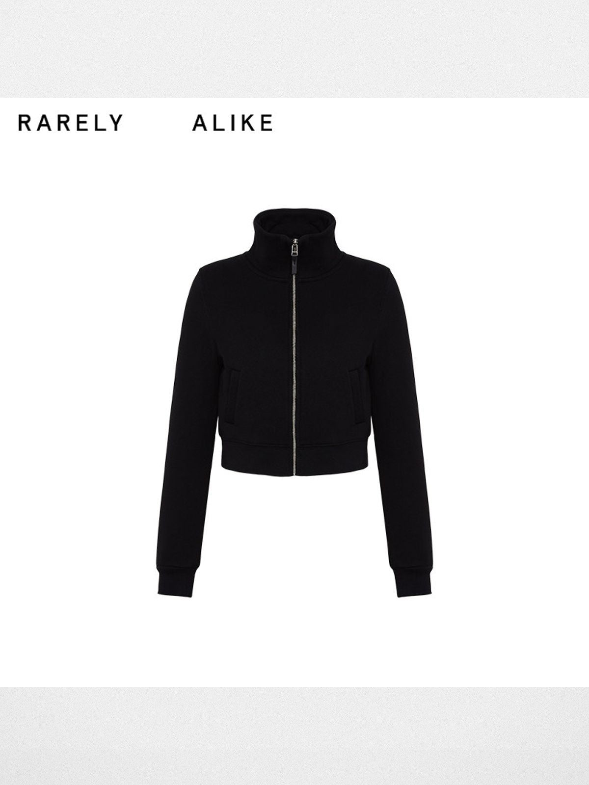 RARELY ALIKE Cropped Stand Collar Zip Jacket in Black