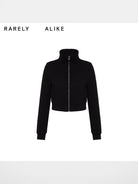 RARELY ALIKE Cropped Stand Collar Zip Jacket in Black