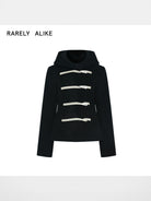 RARELY ALIKE Hooded Lamb Wool Toggle Coat in Black
