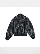 THELIGHT OFFICIAL Buckled Faux Leather Varsity Jacket in Black