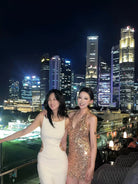 1S STUDIO Sequin Halter Neck Mini Dress in Gold - On Model