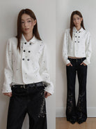 THELIGHT OFFICIAL Star Pattern Double Breasted Jacket in White - On Model